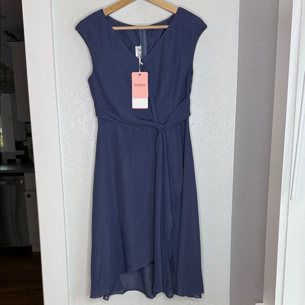 JJ’s House Formal Semi-Wrap Chiffon Dress NWT Small Slate Blue wedding guest